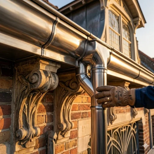 Gouttière en zinc soudée sur une façade Art nouveau à Bruxelles