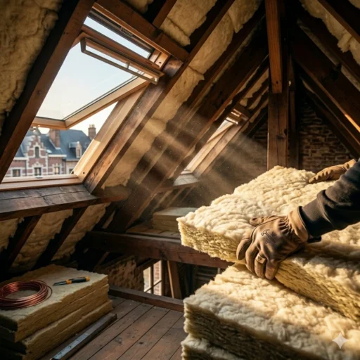 Isolation de toiture sous combles dans une maison à Bruxelles