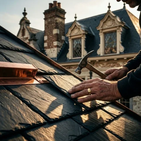 Rénovation de toiture en ardoise sur une maison bruxelloise par Wallonie Prestige Couverture